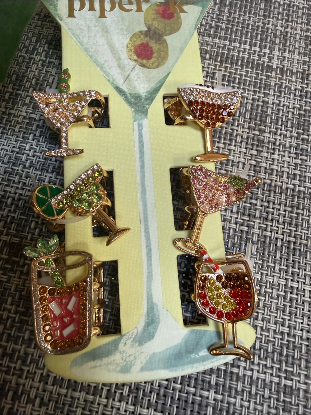 Crystal 🍸Cocktail Hair Mini Claw Clips Set - 6 Gold Tone, Multicolor Rhinatones